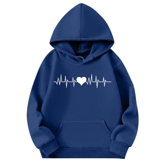 Arlun Loved Heart Valentines Hoodie Sweatshirts for Women Cute Heart Rate Graphic Pullover Tops Fashion Loose Long Sleeve Happy Teen Girls Going out Winter Outfits with Pockets Navy S