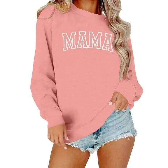 Arlun Mama Sweatshirts Loose Fit Comfortable Mama Letter Printed Pullover Sweatshirts Comfort Colors Long Sleeve Crewneck Basic Hoodless Tops Pink XL