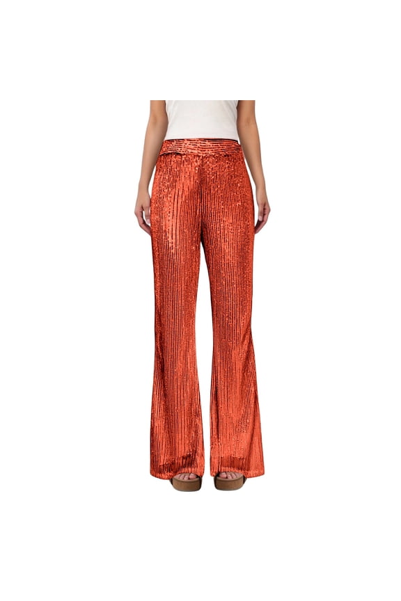 Mardi Gras Shiny Sequins Pants for Women Lightweight Mesh Soft Comfortable Trousers High Waist Wide Leg Loose Carnival Party Flared Pants 2026 Festival Bottoms Red L