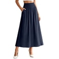 thumbnail image 1 of Arlun Maxi Skirt for Women Solid Color Elastic Smocked High Waisted Flowy 2026 Summer Boho Long Skirts Loose Fit Comfy Breathable Beach Cover up Vacation Bottoms 2-Navy XL, 1 of 4