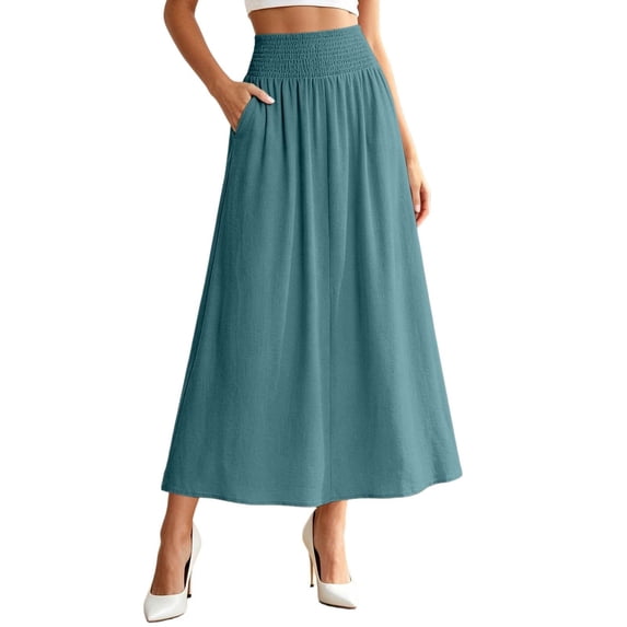 Arlun Maxi Skirt for Women Solid Color Elastic Smocked High Waisted Flowy 2026 Summer Boho Long Skirts Loose Fit Comfy Breathable Beach Cover up Vacation Bottoms 2-Mint Green XXL