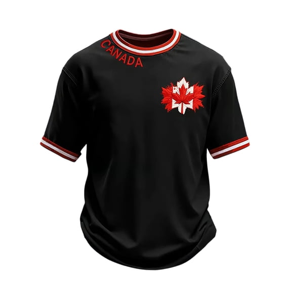 Arlun Men's Canadian Flag Printed Short-Sleeved T Shirts Classic Round Neck Short Sleeve Summer Sports Tops Loose Comfy Breathable Casual Tee for Everyday and Holiday Activities Black XXL