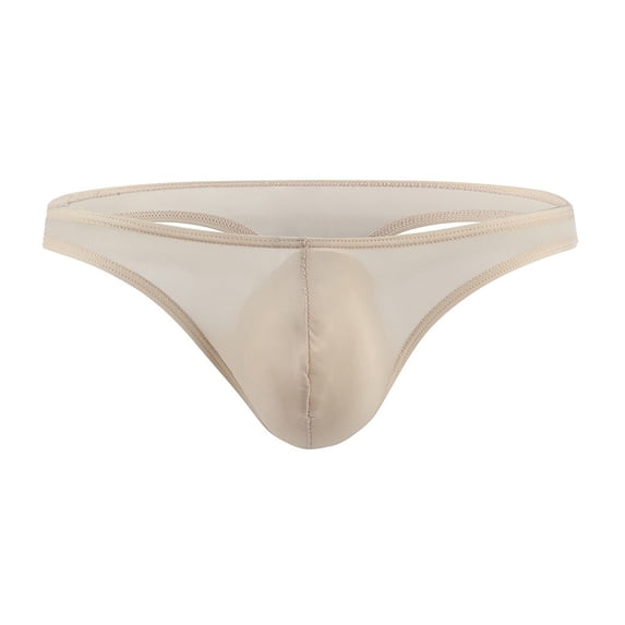 Arlun Mens Ice Silk Thongs T-Back Low Rise Bikini Briefs Lightweight Breathable Skin Friendly Underwear with Contour Pouch Soft Cozy Simple Pure Color Underpants 0-Khaki S