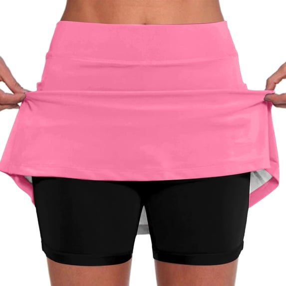 Arlun Mini Skorts for Women Elastic High Waist Plus Size Casual Short Tennis Skirts Lightweight Comfy with Built in Shorts Athletic Sports Skirts with Pockets Hot Pink S