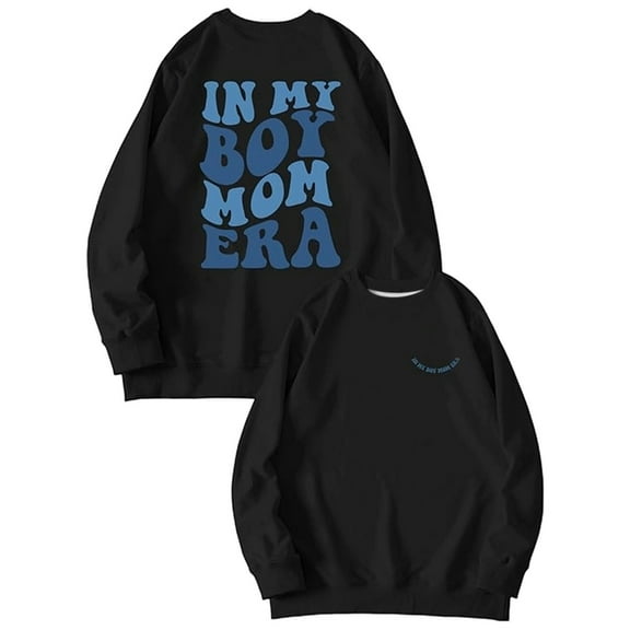 Arlun In My Mom Era Sweatshirts Womens Boy Mama Fashion Letter Printed Hoodless Sweatshirts Mother Day Long Sleeve Back Large Graphic Crewneck Pullover Tops Black XL