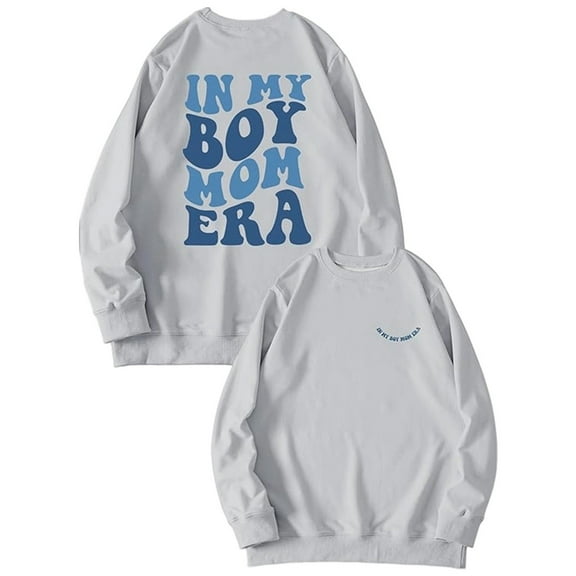 Arlun In My Mom Era Sweatshirts Womens Boy Mama Fashion Letter Printed Hoodless Sweatshirts Mother Day Long Sleeve Back Large Graphic Crewneck Pullover Tops Grey XL