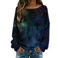 thumbnail image 1 of Arlun Nebula Galaxy Print Ribbing Tops for Women Crew Neck Oversized Long Sleeve Pullover Shirt Soft Comfortable Casual Trendy Blouses 2026 Carnival Party Fashion Outfits 13-Dark Blue M, 1 of 5