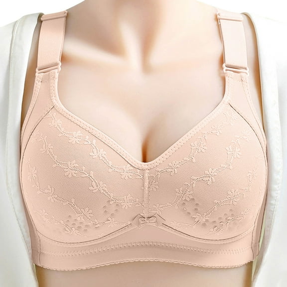 Arlun,No Underwire Jacquard Bras for Old Women Mesh Breathable Push up Full Coverage Wire-Free Everyday Bra Plus Size Thin Cup Wide Straps Comfy Wire-Free Bralettes Beige 46