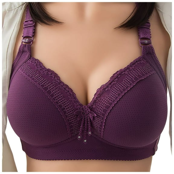 Arlun,No Underwire Push up Women's Bras Full Coverage Wireless Sexy Deep V Comfortable Soft Breathable Thin Bra Solid Color Adjustable Straps Lounge Sports Bralettes Purple 42