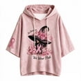 thumbnail image 1 of Arlun In October We Wear Pink Witch Hoodies Women's Cancer Awareness Month Ribbon Graphic 3/4 Sleeve Hooded Sweatshirts Casual Loose Comfort Drop Shoulder Pullovers, 1 of 6