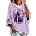 thumbnail image 1 of Arlun In October We Wear Purple Witch Hoodies Women's Cancer Awareness Month Ribbon Graphic 3/4 Sleeve Hooded Sweatshirts Casual Loose Comfort Drop Shoulder Pullovers, 1 of 6