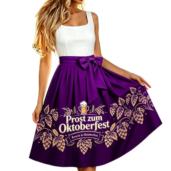 Arlun Oktoberfest Print Midi Skirts for Women High Waisted Bow Drawstring Belt Flowy Pleated Skirts Loose Comfort Fashion Festival Below Knee Casual Skirts 2026 Summer 3-Purple One Size