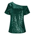 thumbnail image 1 of Arlun One Shoulder Sequins Tops for Women Short Sleeve Sparkly Glitter Sequin T-Shirts Concert Disco Party Club Tees Fitting Soft Comfortable Carnival Party Stylish Outfits Green XXL, 1 of 2
