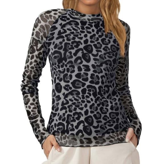 Arlun,Oversized Graphic Tshirts for Women Leopard Printed Neck Mesh Thin Fashion Tops Women's Soft Breathable Comfortable Slim Fit Stylish Tshirts Black XL