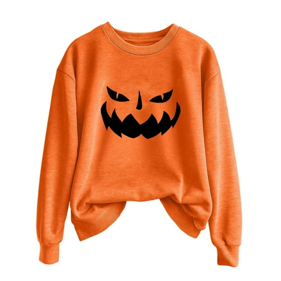 Arlun,Oversized Halloween Pumpkin Face Sweatshirts for Women Casual Loose Comfy Funny Graphic Printed Pullovers Sweatshirt Ladies Crewneck Solid Color Fall Hoodless Tops Orange5 M