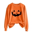 thumbnail image 1 of Arlun,Oversized Halloween Pumpkin Face Sweatshirts for Women Casual Loose Comfy Funny Graphic Printed Pullovers Sweatshirt Ladies Crewneck Solid Color Fall Hoodless Tops Orange3 M, 1 of 3