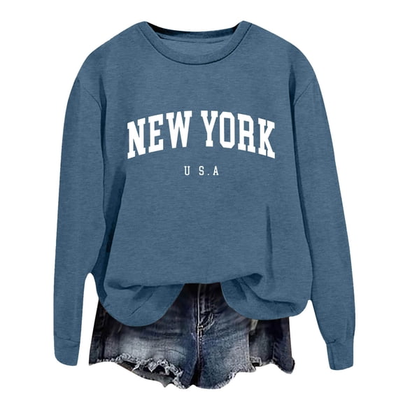Arlun Oversized Los Angeles Sweatshirts for Women Trendy Plus Size Crewneck Letter Print Pullovers Loose Fit Comfortable Soft Basic Trendy Hoodless Tops Blue M