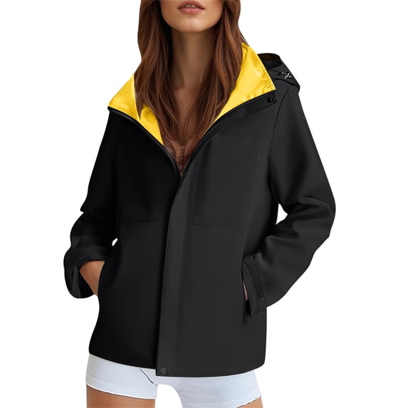 Arlun Oversized Outdoor Windbreaker Hood Jackets for Women Thick Warm Zipper up Casual Fashion Streetwear Coat 2025 Autumn Winter Long Sleeve Comfortable Stylish Outwear Black L