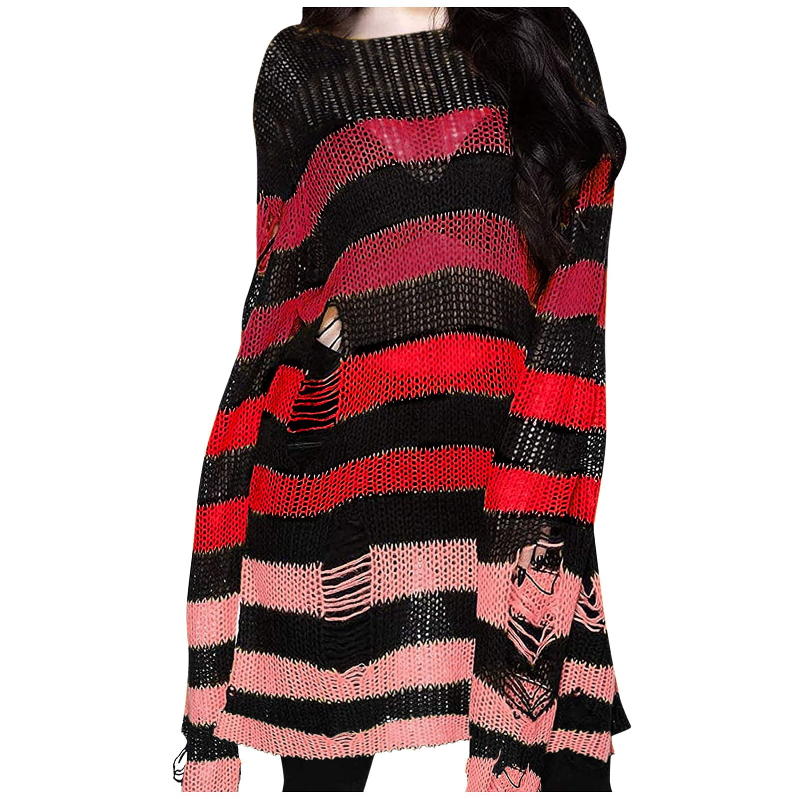 Arlun Oversized Ripped Striped Sweaters for Women Crewneck Long Sleeve ...