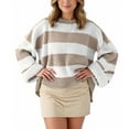 thumbnail image 1 of Arlun Oversized Striped Color Block Cozy Knitted Sweaters for Women Loose Crew Neck Long Sleeve Drop Shoulder Pullover Sweater 2026 Winter Spring Fashion Outfits Khaki S, 1 of 4