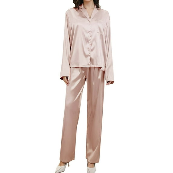 Arlun Pajamas for Women Set 2 Piece Soft Comfy Sleepwear Long Sleeve Button down Loungewear Shirts and Elastic Waited Loose Long Pants Thin Breathable Loungewear for Fall Winter Brown XL