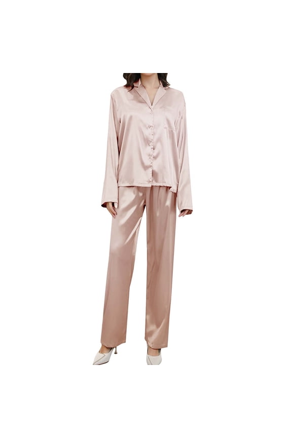 Pajamas for Women Set 2 Piece Soft Comfy Sleepwear Long Sleeve Button down Loungewear Shirts and Elastic Waited Loose Long Pants Thin Breathable Loungewear for Fall Winter Brown XL