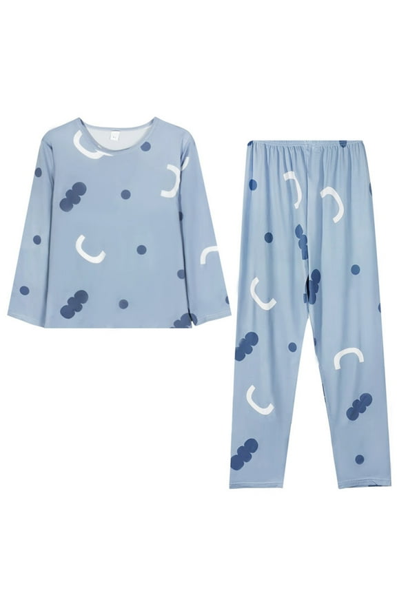 Pajamas for Women Set Women‘s Fall Winter Plus Size Casual Pajama Sets Crewneck Long Sleeve Tshirts Baggy Elastic Waited Pants Loose Soft Comfy 2 Piece Sets Light Blue L