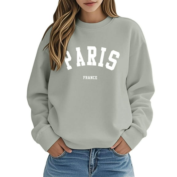Arlun Paris College Sweatshirts for Women Oversized Trendy Soft Comfortable Crewneck Sweatshirts Casual Letter Graphic Print Hoodless Pullover Tops 2025 New Fall Winter Light Green M
