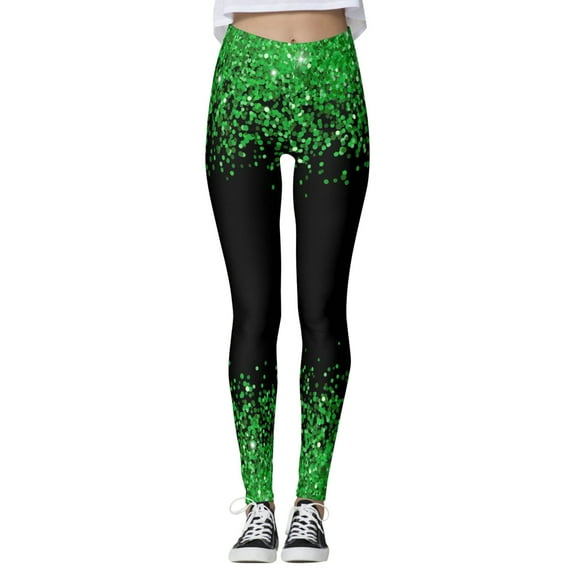 Arlun Patrick's Day Leggings for Women Elastic High Waisted Tummy Control Printed Slim Tights Pants Shamrock Irish Clover Soft Comfortable Yoga Sports Casual Pants Dark Green2 XL