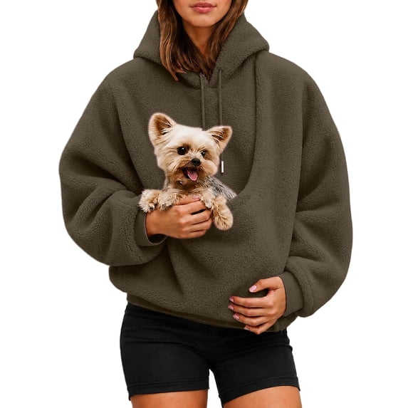Arlun Pet Pouch Hoodies for Women Oversized Soft Warm Drawstring Hooded Sweatshirt with Pocket Front Carry Pouch Fall Winter Solid Color Long Sleeve Pullover Tops