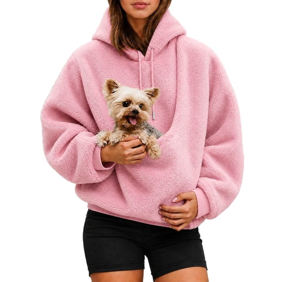 Arlun Pet Pouch Hoodies for Women Oversized Soft Warm Drawstring Hooded Sweatshirt with Pocket Front Carry Pouch Fall Winter Solid Color Long Sleeve Pullover Tops