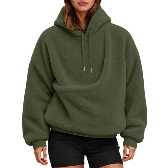 Arlun Pet Pouch Hoodies for Women Oversized Soft Warm Drawstring Hooded Sweatshirt with Pocket Front Carry Pouch Fall Winter Solid Color Long Sleeve Pullover Tops