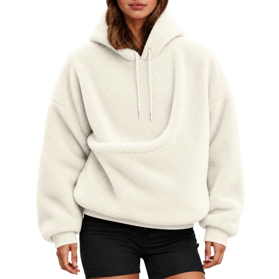 Arlun Pet Pouch Hoodies for Women Oversized Soft Warm Drawstring Hooded Sweatshirt with Pocket Front Carry Pouch Fall Winter Solid Color Long Sleeve Pullover Tops