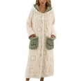 thumbnail image 1 of Arlun Plaid and Heart Print Flannel Hooded Robes for Women Long Over the Knee Length Cozy Button down Bathrobes Winter Warm Loose Fit Loungewear with Pockets Beige M, 1 of 4