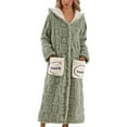 thumbnail image 1 of Arlun Plaid and Heart Print Flannel Hooded Robes for Women Long Over the Knee Length Cozy Button down Bathrobes Winter Warm Loose Fit Loungewear with Pockets Green L, 1 of 4