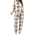 thumbnail image 1 of Arlun Plaid Printed Pajamas Set for Women Soft Warm Pajama Sets Fuzzy Pjs Fall Winter 2 Piece Flannel Loungewear Sets Loungewear Crewneck Long Sleeve and Long Pants Khaki XL, 1 of 9