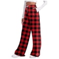 thumbnail image 1 of Arlun Plaid Wide Leg Pants for Women Elastic High Waist Drawstring Loose Trousers Checkered Printed Baggy Lightweight Long Pant with Pockets Casual Comfort Fashion Clothes Red L, 1 of 5