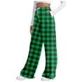 thumbnail image 1 of Arlun Plaid Wide Leg Pants for Women Elastic High Waist Drawstring Loose Trousers Checkered Printed Baggy Lightweight Long Pant with Pockets Casual Comfort Fashion Clothes Green M, 1 of 5