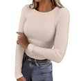 thumbnail image 1 of Arlun,Plain Tight T Shirts for Women Plus Size Crewneck Long Sleeve Stretchy Slim Fit Basic Tops Women's Solid Color Simple Soft Comfortable Fall Tshirts Top Beige XL, 1 of 3