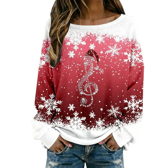Arlun Plus Size Christmas Knit Sweaters for Women Red Glass Elk Reindeer Snowman Print Xmas Pullovers Tops Trendy Soft Comfort Long Sleeve Round Neck Cute Sweater Red M