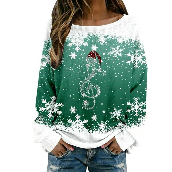 Arlun Plus Size Christmas Knit Sweaters for Women Red Glass Elk Reindeer Snowman Print Xmas Pullovers Tops Trendy Soft Comfort Long Sleeve Round Neck Cute Sweater Green XXXL