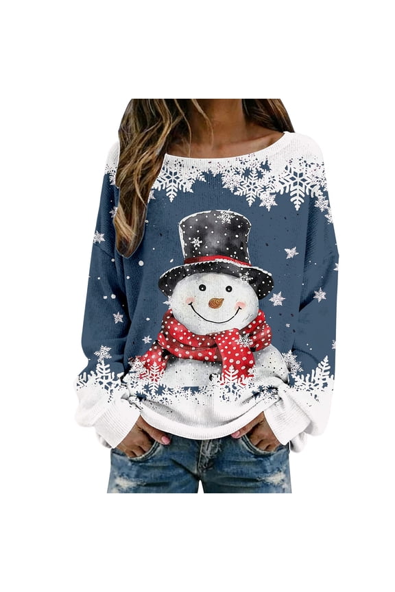Plus Size Christmas Knit Sweaters for Women Red Glass Elk Reindeer Snowman Print Xmas Pullovers Tops Trendy Soft Comfort Long Sleeve Round Neck Cute Sweater Navy2 XXL