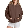 thumbnail image 1 of Arlun Plus Size Hoodies for Women Thin Fleece Basic Solid Color Hooded Sweatshirts Long Sleeve Relaxed Fit Comfortable Pullover Tops with Pocket Coffee2 L, 1 of 4