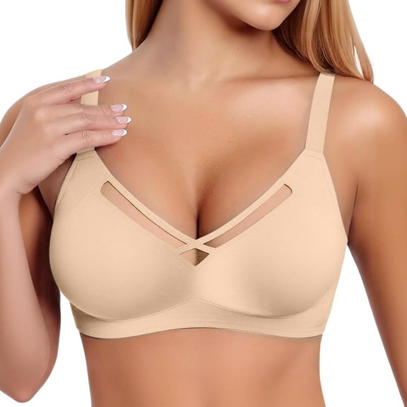 Arlun,Plus Size Jelly Bras for Women Wireless Seamless Smoothing Thin Bra No Underwire Full Coverage Lace Comfort Breathable Bralettes Push up Soft Support T-Shirt Bra Beige L