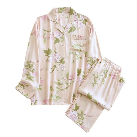 Arlun Plus Size Pajamas For Women Set Fashion Floral Printed Thin Pjs Sets Soft Comfy Long Sleeve Trousers Women's 2 Piece Pajama Lightweight Breathable Fall Winter Loungewear Pink XXL