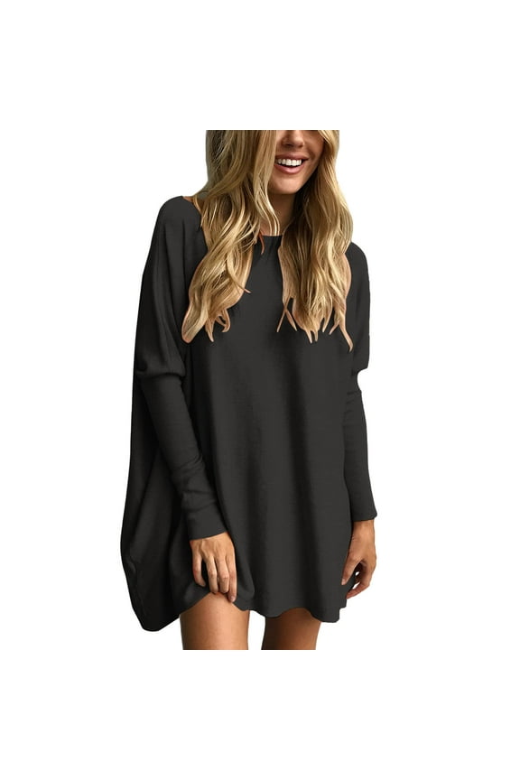 Plus Size T Shirts for Women Crew Neck Solid Color Dolman Sleeve Tunic Shirts Dress 2025 Fall Loose Comfortable Casual Long Sleeve Pullovers Black XXL