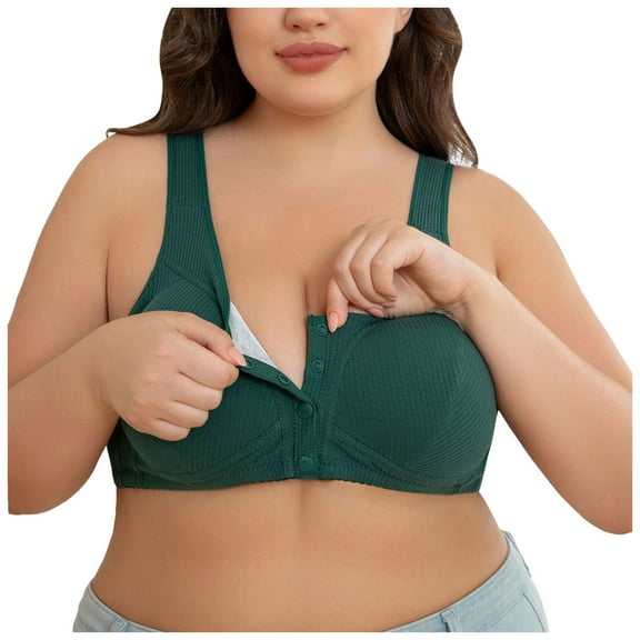 Arlun,Plus Size No Underwire Bras for Older Women Button Front Closure Bralettes Push up Bralettes Supportive Bras Ribbing Soft Comfy Support Seniors Bra Green 54