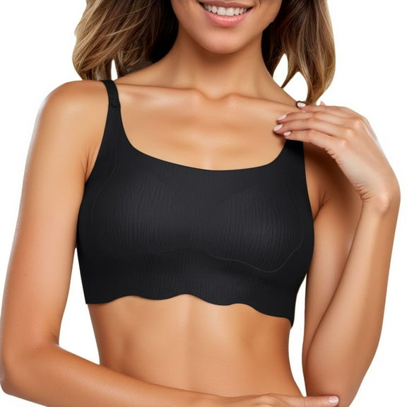 Arlun,Plus Size Wireless Comfortable Bras Seamless Liftting Breathable Bralette Bralettes Soft Support Large Chest Small Half Fixed Cup Breathable Bra for Everyday Wear Black M
