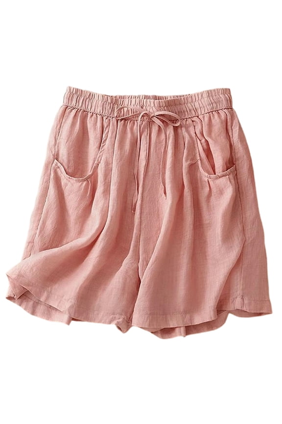 Arlun Plus Size Womens Linen Shorts Loose Lightweight Flowy Home Shorts Drawstring Elastic Waisted Comfy Casual Short with Pocket Summer Solid Color Simple Design 1-Pink XXL