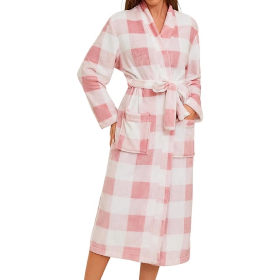 Arlun Plush Robes for Women Fuzzy Fleece Valentine's Day Long Bath Robe Fluffy Cute Printed Soft Comfortable Warm Winter Loungewear Fashion Long Sleeve Sleepwear with Pockets 3-Light Pink XL